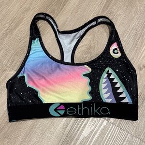 Ethika Galaxy Sports Bra with Pastel Rainbow Shark Print Women's S